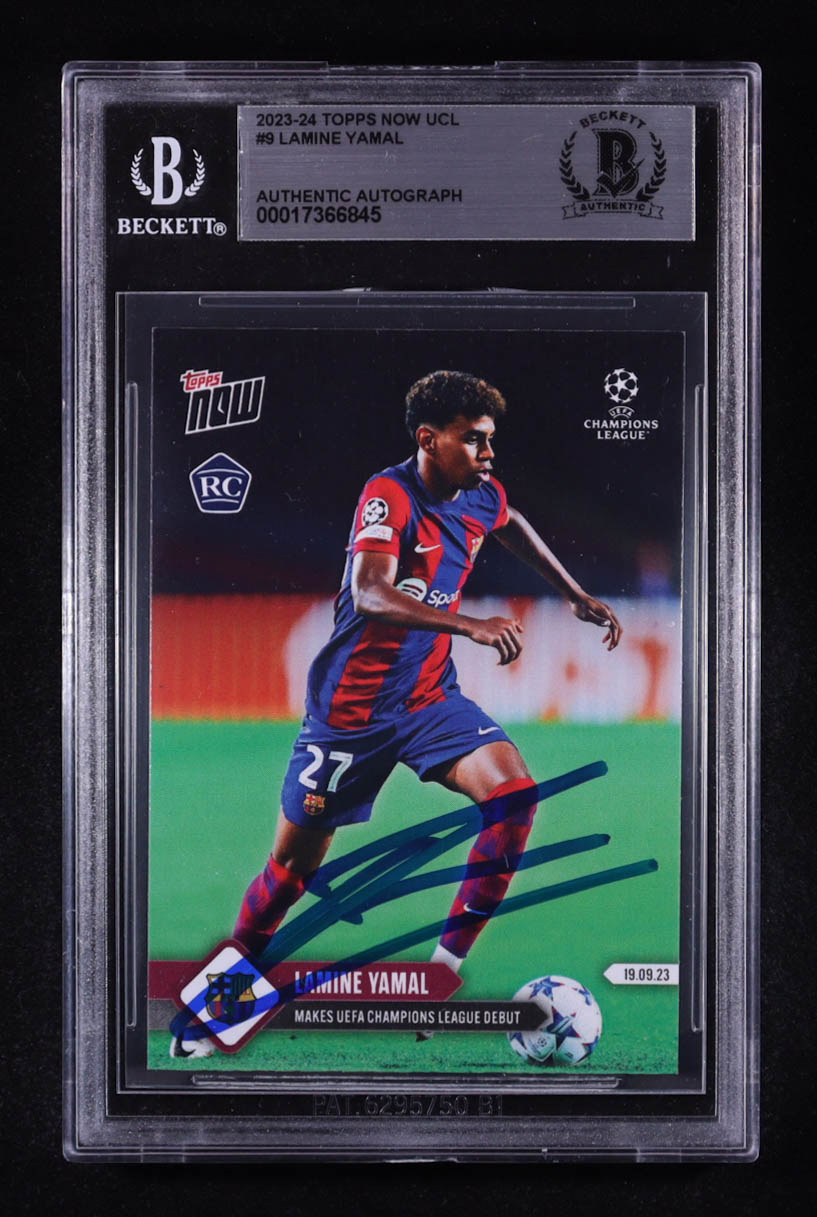 Lamine Yamal Signed 2023-24 Topps Now UEFA Champions League #9 RC (Beckett) at PristineAuction.com Lamine Yamal Signed 2023-24 Topps Now UEFA Champions League #9 RC (Beckett) at PristineAuction.com