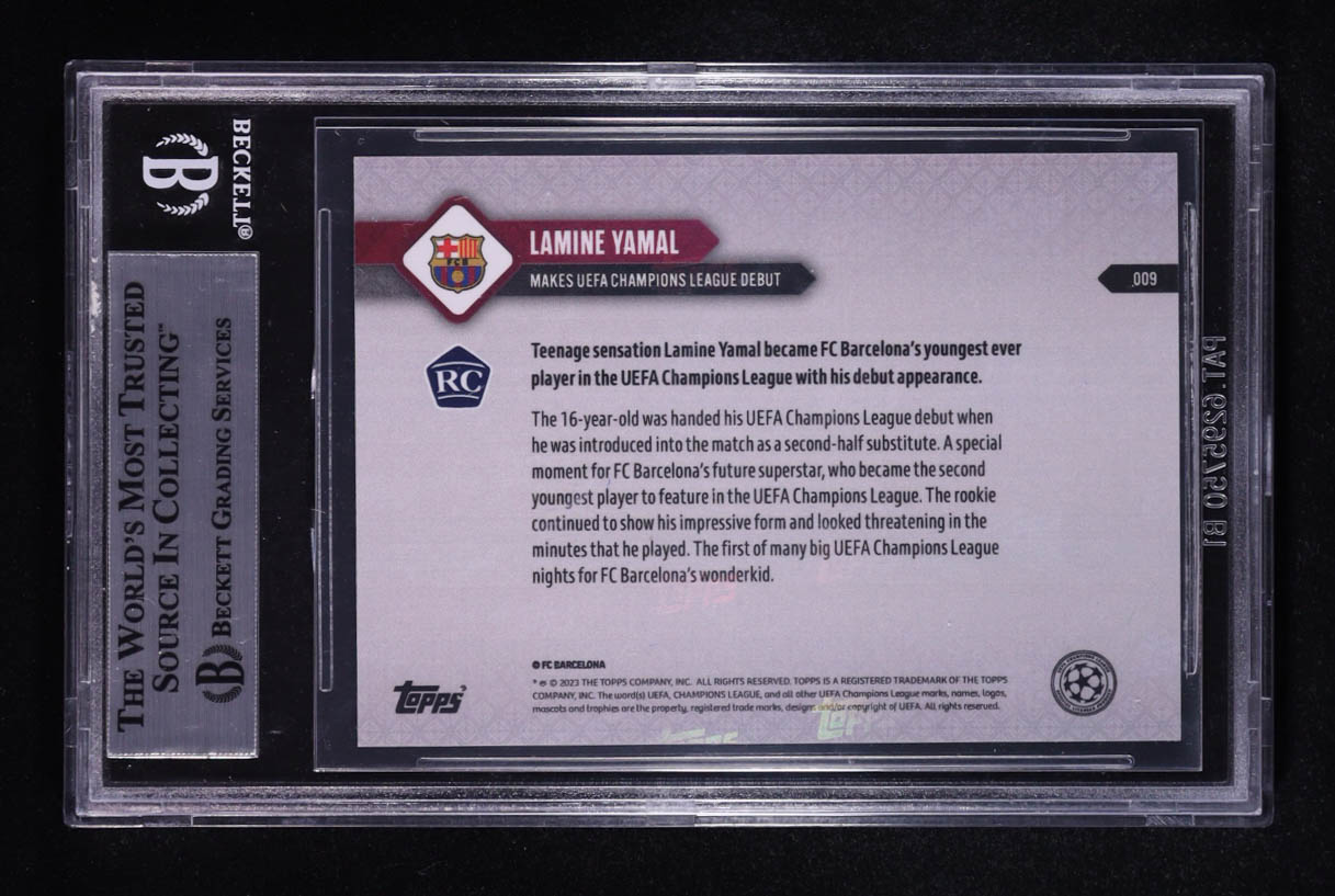 Lamine Yamal Signed 2023-24 Topps Now UEFA Champions League #9 RC (Beckett) at PristineAuction.com Lamine Yamal Signed 2023-24 Topps Now UEFA Champions League #9 RC (Beckett) at PristineAuction.com