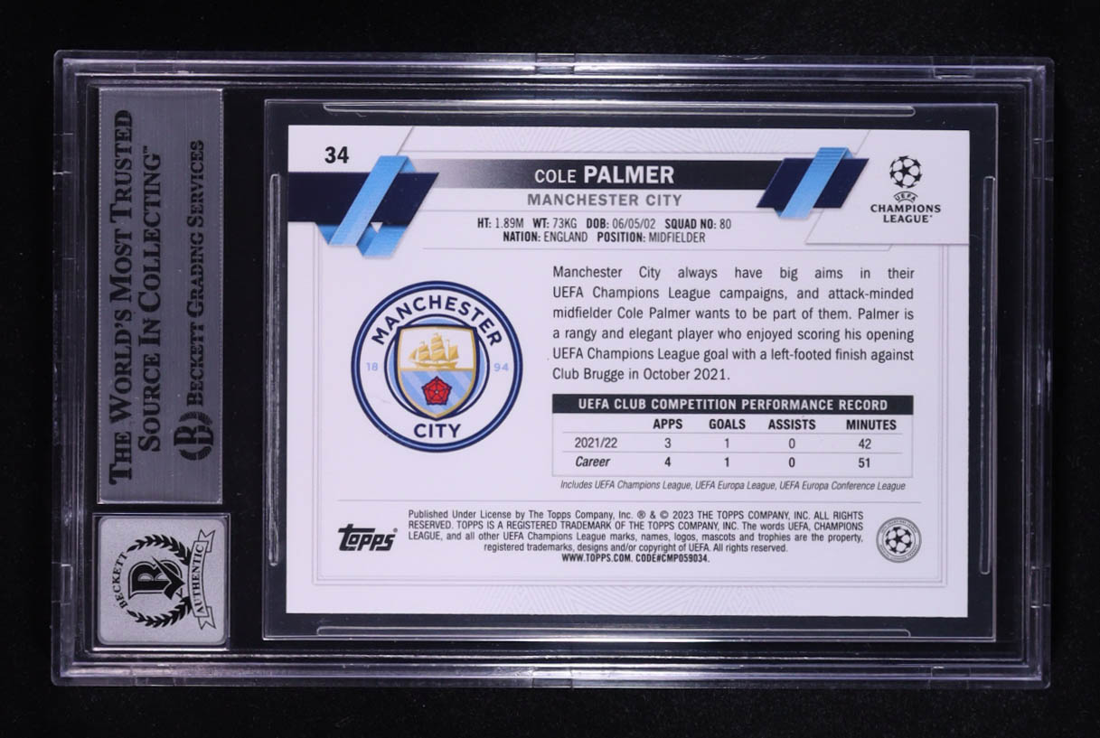 Cole Palmer Signed 2022-23 Topps UEFA Club Competitions #34 (Beckett | Auto Grade Beckett 10) at PristineAuction.com Cole Palmer Signed 2022-23 Topps UEFA Club Competitions #34 (Beckett | Auto Grade Beckett 10) at PristineAuction.com