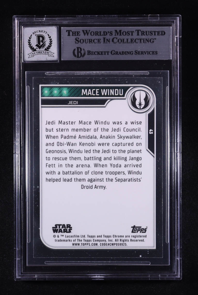Samuel L. Jackson Signed Mace Windu 2023 Topps Chrome Star Wars #43 (Beckett | Auto Grade Beckett 10) at PristineAuction.com Samuel L. Jackson Signed Mace Windu 2023 Topps Chrome Star Wars #43 (Beckett | Auto Grade Beckett 10) at PristineAuction.com