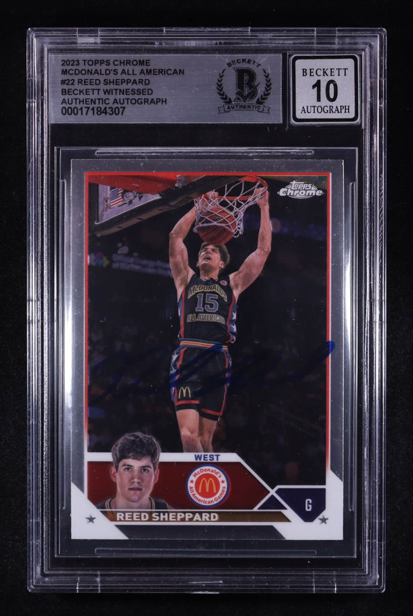 Reed Sheppard Signed 2023 Topps Chrome McDonald's All American #22 RC (Beckett | Auto Grade Beckett 10) at PristineAuction.com Reed Sheppard Signed 2023 Topps Chrome McDonald's All American #22 RC (Beckett | Auto Grade Beckett 10) at PristineAuction.com