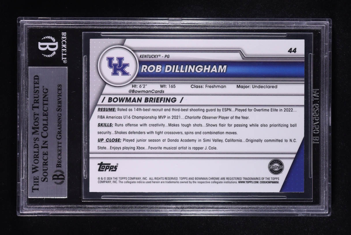 Rob Dillingham Signed 2023-24 Bowman Chrome University #44 RC (Beckett) at PristineAuction.com Rob Dillingham Signed 2023-24 Bowman Chrome University #44 RC (Beckett) at PristineAuction.com
