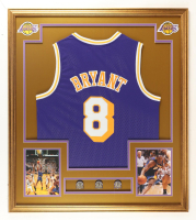 Kobe Bryant Custom Framed Jersey Display with (3) Championship Pins at PristineAuction.com