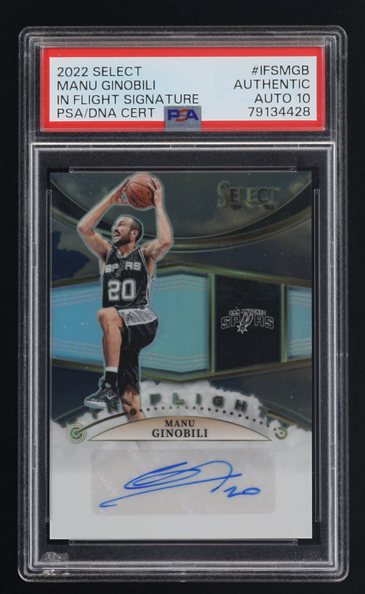 Manu Ginobli Signed 2022 Select In Flight Signature Prizm Autograph #IFSMGB #43/99 (PSA Authentic | Autograph Grade PSA 10) at PristineAuction.com Manu Ginobli Signed 2022 Select In Flight Signature Prizm Autograph #IFSMGB #43/99 (PSA Authentic | Autograph Grade PSA 10) at PristineAuction.com