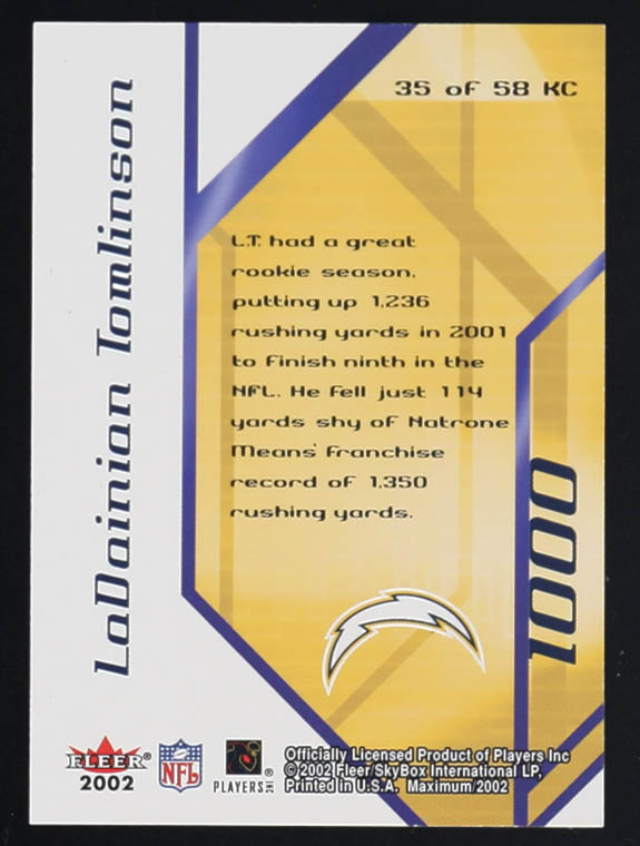 LaDainian Tomlinson 2002 Fleer Maximum K Corps #35 #984/1236 at PristineAuction.com LaDainian Tomlinson 2002 Fleer Maximum K Corps #35 #984/1236 at PristineAuction.com