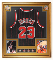 Michael Jordan Custom Framed Jersey Display With (4) Champion Pins at PristineAuction.com