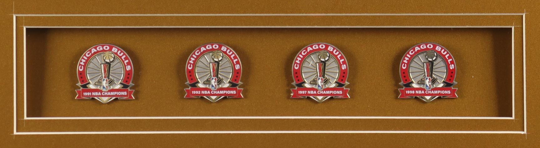 Michael Jordan Custom Framed Jersey Display With (4) Champion Pins at PristineAuction.com Michael Jordan Custom Framed Jersey Display With (4) Champion Pins at PristineAuction.com