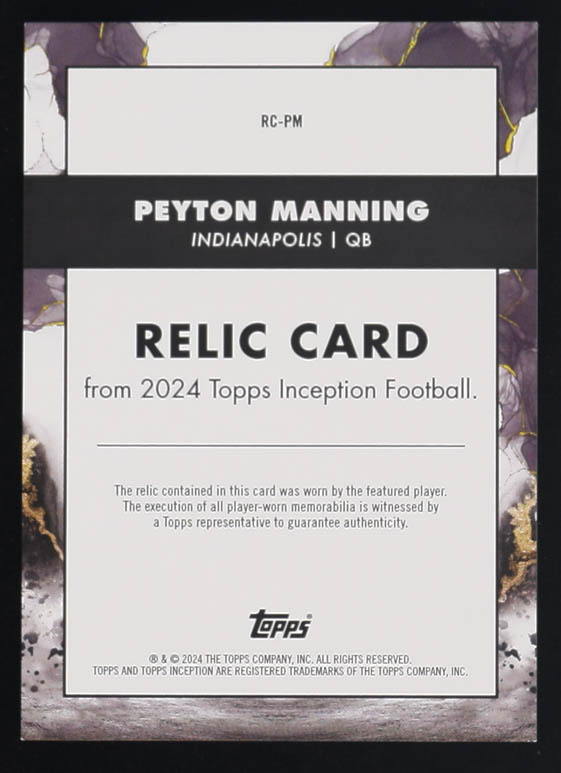 Peyton Manning 2024 Topps Inception Relics #RCPM #016/150 at PristineAuction.com Peyton Manning 2024 Topps Inception Relics #RCPM #016/150 at PristineAuction.com