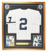 Derek Jeter Custom Framed Jersey Display with Career Stat Plaque & HOF Induction Pin at PristineAuction.com