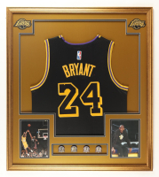 Kobe Bryant Custom Framed Jersey Display with (4) Championship Pins at PristineAuction.com