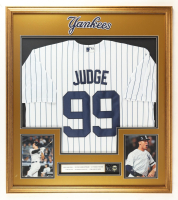 Aaron Judge Custom Framed Jersey Display with (2) Judge Pins & Stat Plaque at PristineAuction.com