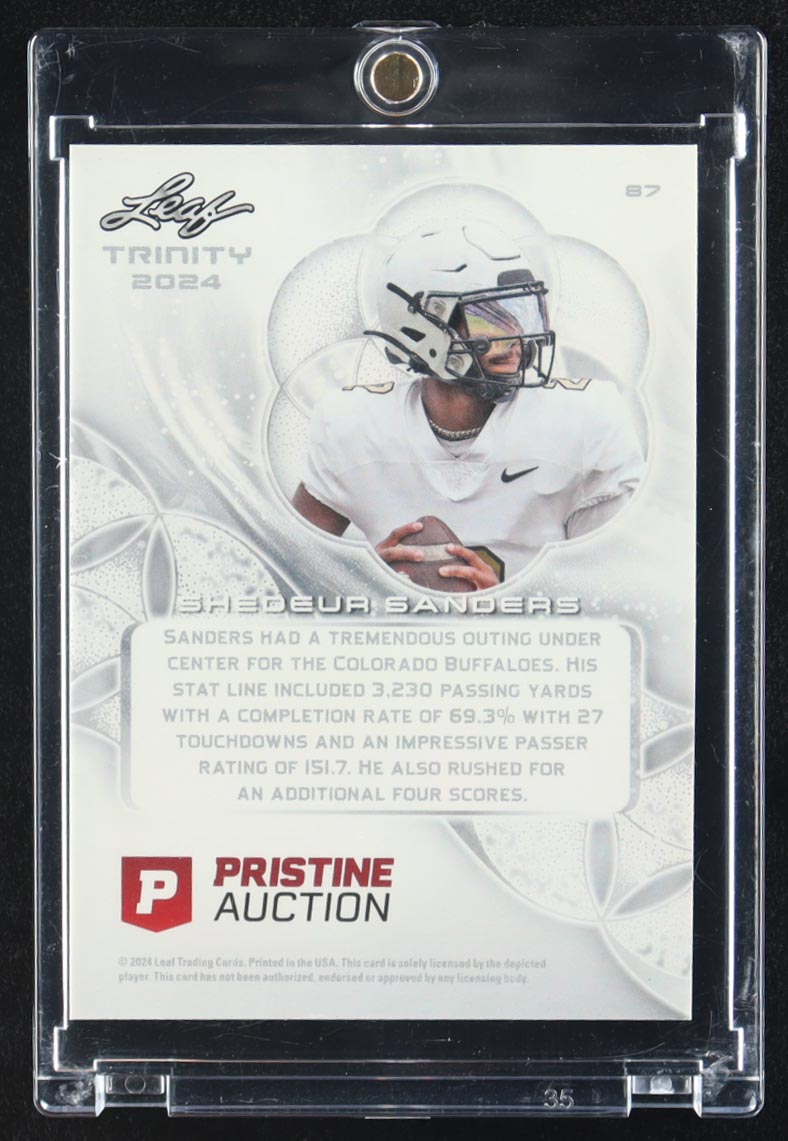 Shedeur Sanders 2024 Leaf Trinity Pristine Auction Promo #87 #5/25 RC at PristineAuction.com Shedeur Sanders 2024 Leaf Trinity Pristine Auction Promo #87 #5/25 RC at PristineAuction.com
