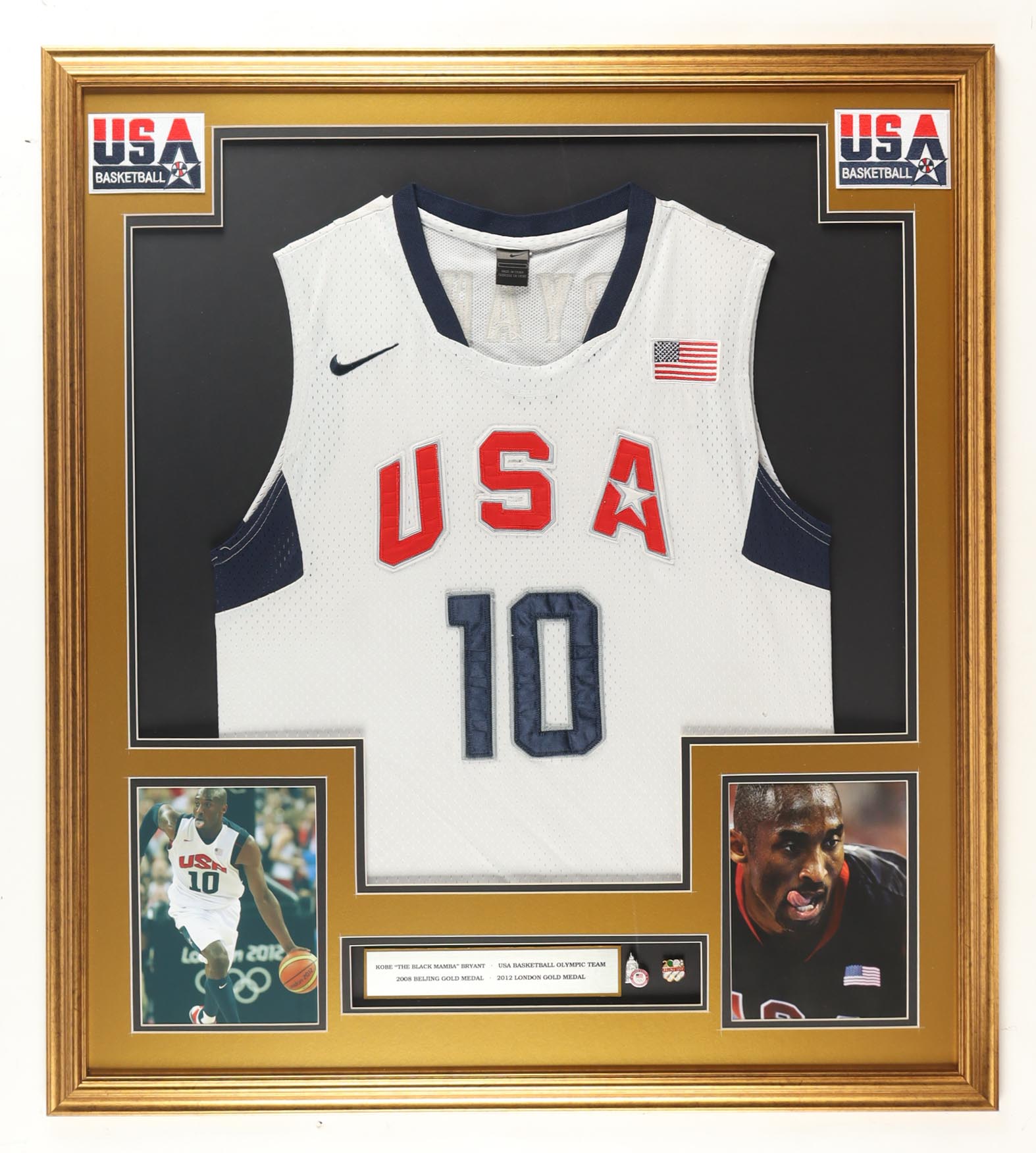 Kobe Bryant Custom Framed Jersey Display with (2) Olympic Pins at PristineAuction.com Kobe Bryant Custom Framed Jersey Display with (2) Olympic Pins at PristineAuction.com