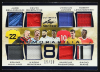 Jude Bellingham / Erling Haaland / Kevin De Bruyne / Karim Benzema / Vinicius Junior / Marcus Rashford / Robert Lewandowski / Sadio Mane 2022 Leaf Ultimate Eight Memorabilia Platinum Spectrum #UEM-1 #15/20 at PristineAuction.com