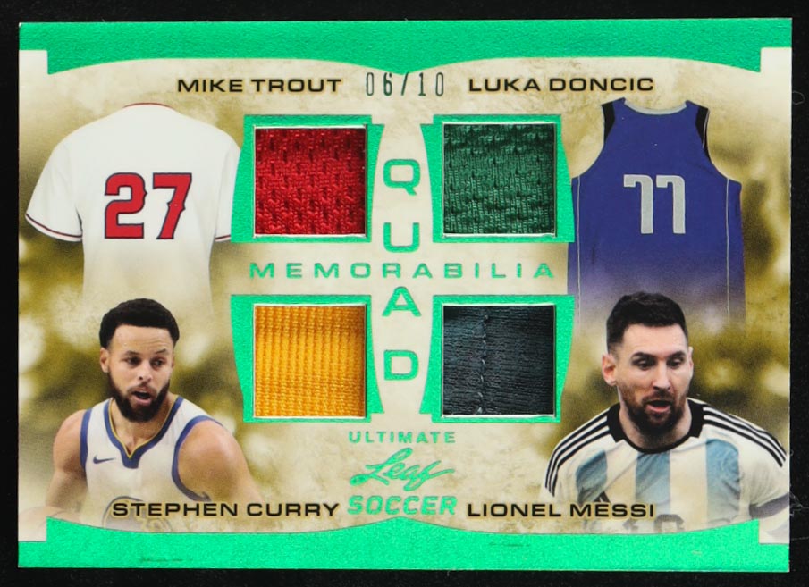 Mike Trout/Stephen Curry/Luka Doncic/Lionel Messi 2022 Leaf Ultimate Quad Memorabilia Silver Spectrum #UQM-15 #6/10 at PristineAuction.com Mike Trout/Stephen Curry/Luka Doncic/Lionel Messi 2022 Leaf Ultimate Quad Memorabilia Silver Spectrum #UQM-15 #6/10 at PristineAuction.com