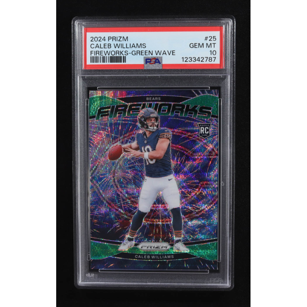 Caleb Williams 2024 Panini Prizm Fireworks Green Wave #25 RC (PSA 10) at PristineAuction.com