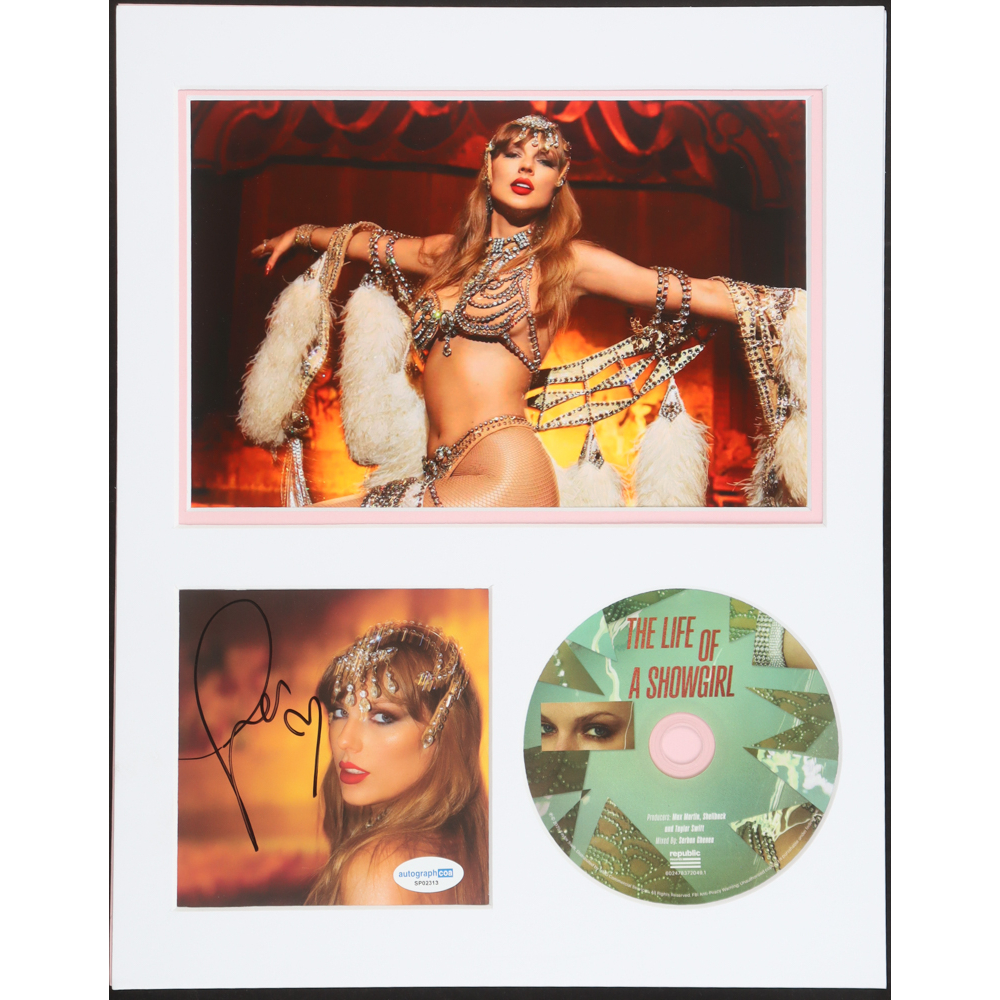 Taylor Swift Signed Custom Matted "The Life of a Showgirl" CD Album Insert Display with Disc (AutographCOA) at PristineAuction.com