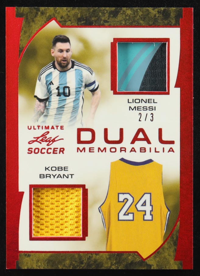 Lionel Messi/Kobe Bryant 2022 Leaf Ultimate Dual Memorabilia Red Spectrum #UDM-14 #2/3 at PristineAuction.com Lionel Messi/Kobe Bryant 2022 Leaf Ultimate Dual Memorabilia Red Spectrum #UDM-14 #2/3 at PristineAuction.com