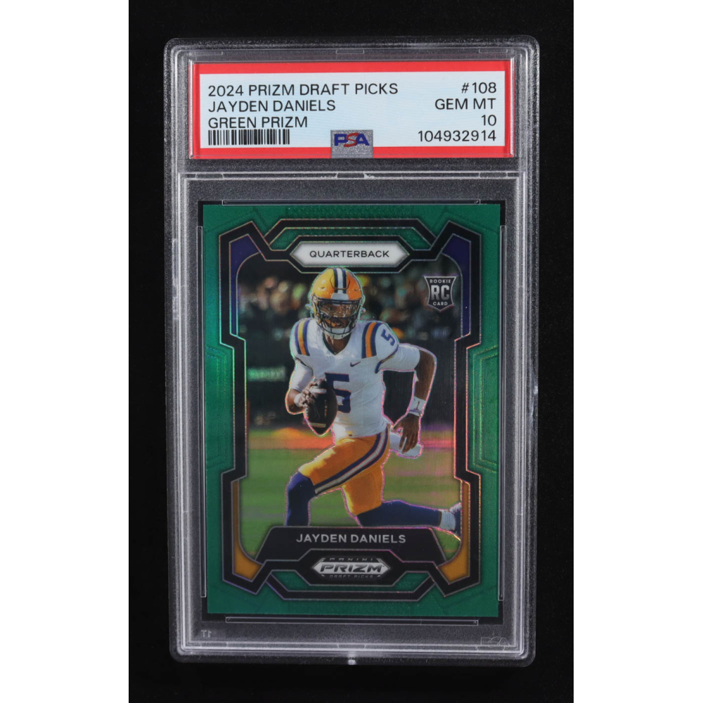Jayden Daniels 2024 Panini Prizm Draft Picks Green Prizm #108 RC (PSA 10) at PristineAuction.com