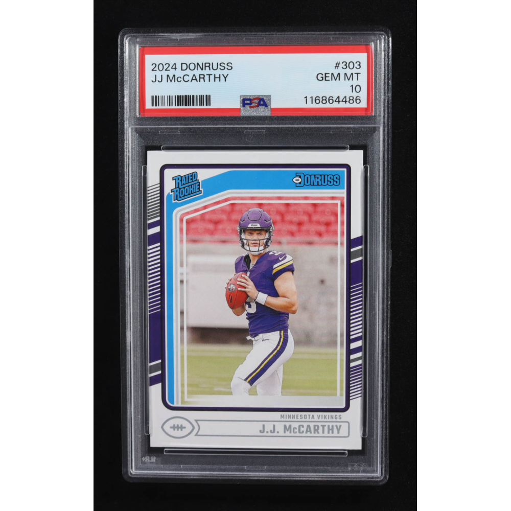 JJ McCarthy 2024 Donruss RR #303 RC (PSA 10) at PristineAuction.com