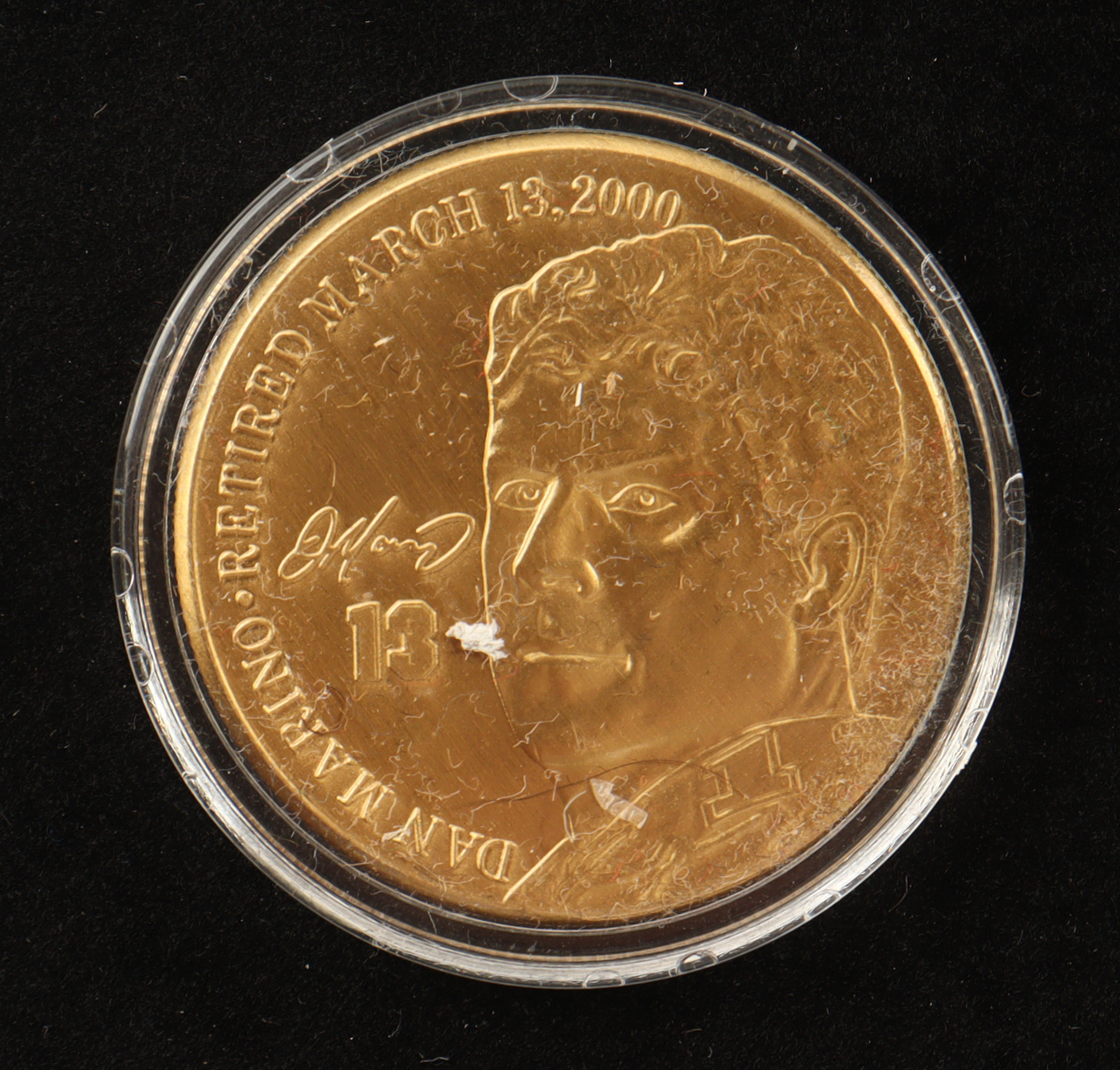 Dan Marino LE The Highland Mint Career Retirement Solid Bronze Coin With Display Case at PristineAuction.com Dan Marino LE The Highland Mint Career Retirement Solid Bronze Coin With Display Case at PristineAuction.com