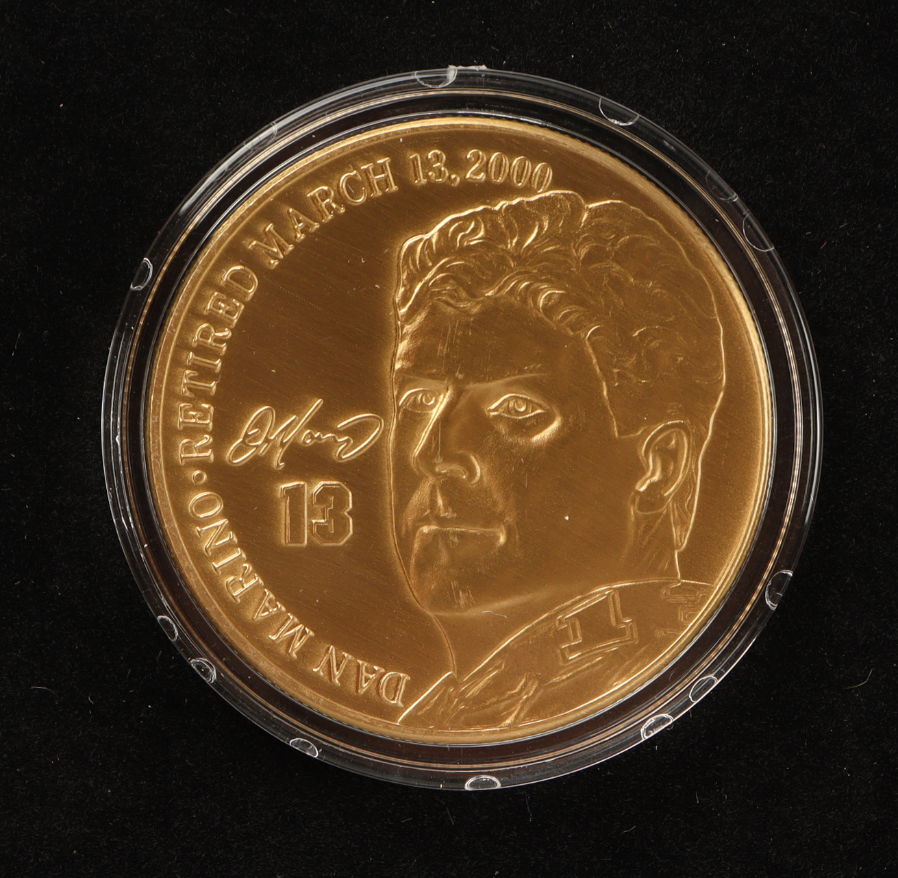 Dan Marino LE The Highland Mint Career Retirement Solid Bronze Coin With Display Case at PristineAuction.com Dan Marino LE The Highland Mint Career Retirement Solid Bronze Coin With Display Case at PristineAuction.com