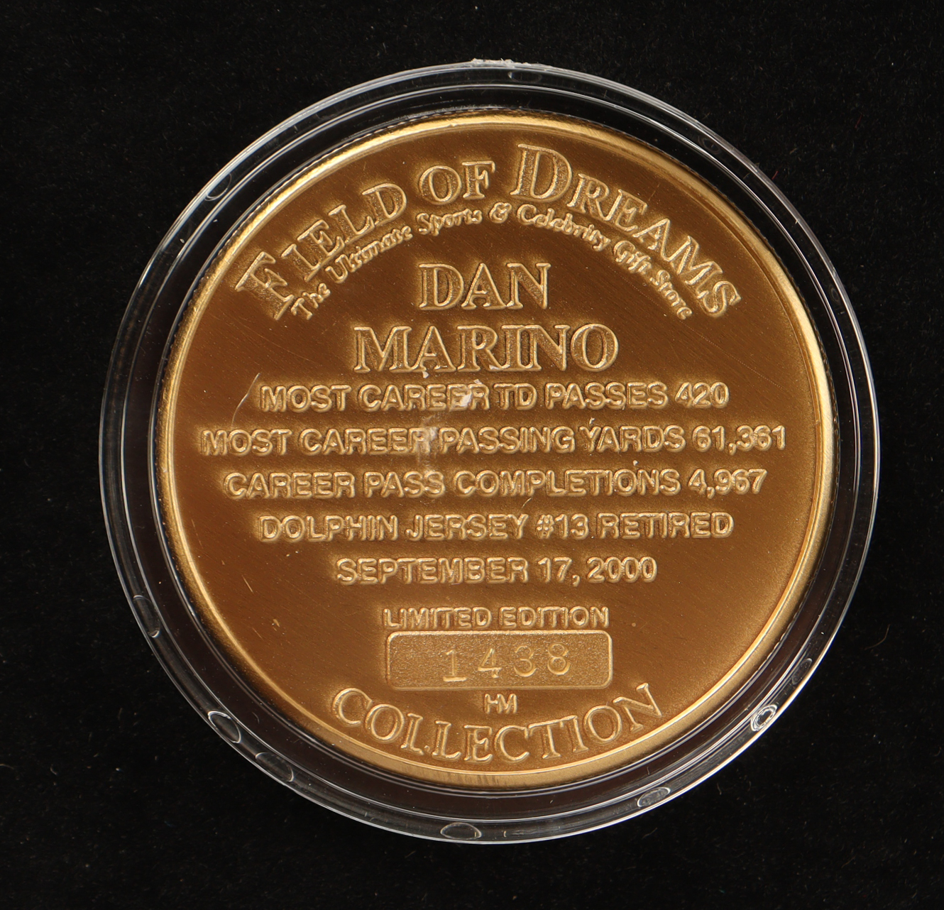 Dan Marino LE The Highland Mint Career Retirement Solid Bronze Coin With Display Case at PristineAuction.com Dan Marino LE The Highland Mint Career Retirement Solid Bronze Coin With Display Case at PristineAuction.com