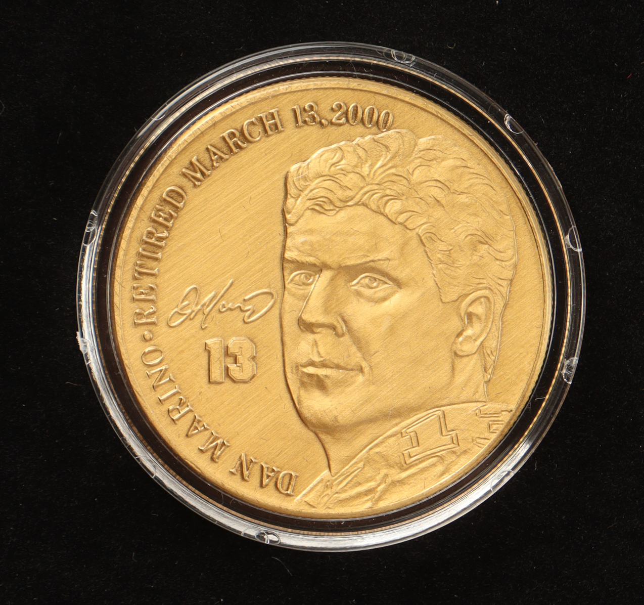 Dan Marino LE The Highland Mint Career Retirement Solid Bronze Coin With Display Case at PristineAuction.com Dan Marino LE The Highland Mint Career Retirement Solid Bronze Coin With Display Case at PristineAuction.com