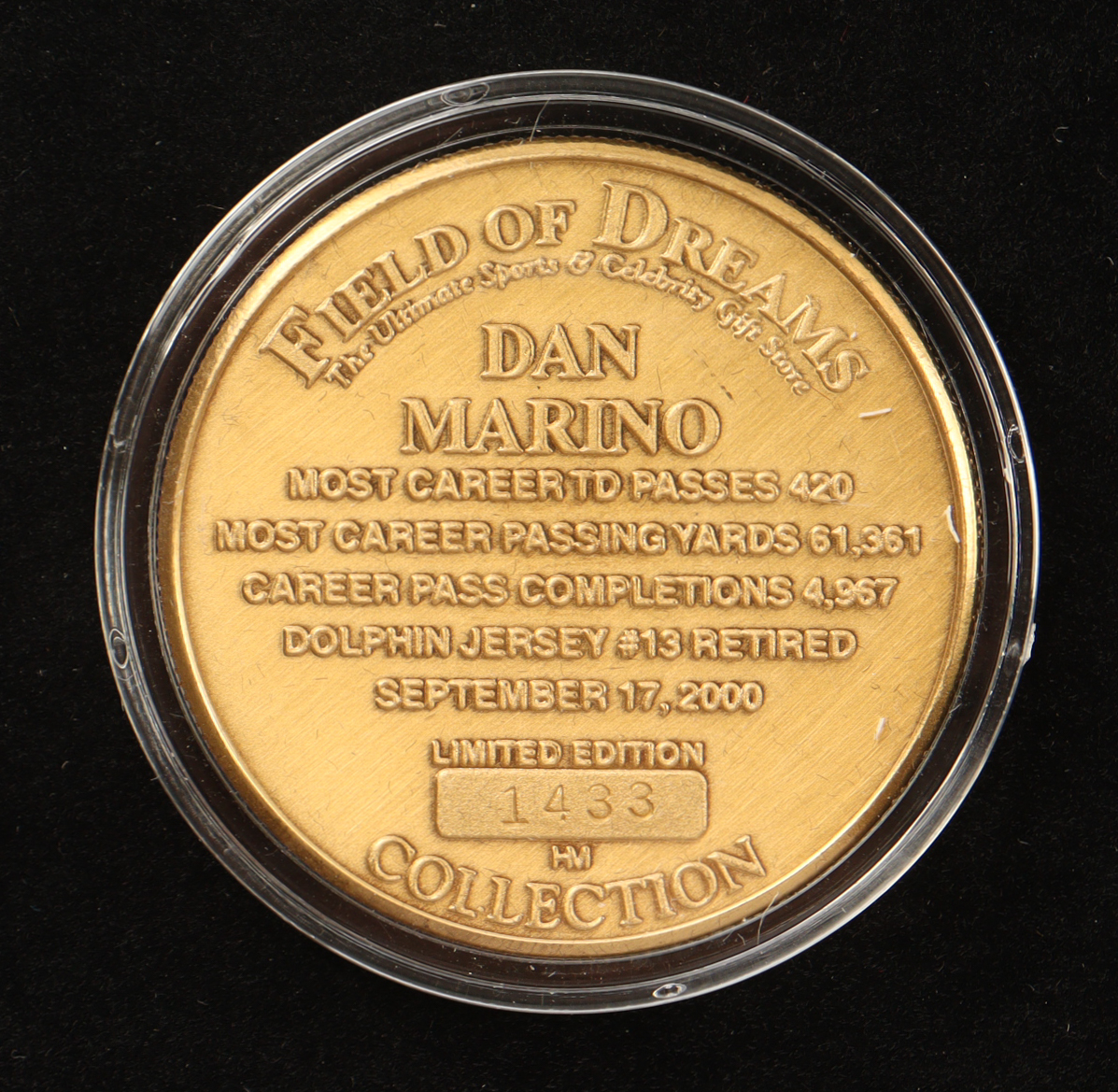Dan Marino LE The Highland Mint Career Retirement Solid Bronze Coin With Display Case at PristineAuction.com Dan Marino LE The Highland Mint Career Retirement Solid Bronze Coin With Display Case at PristineAuction.com