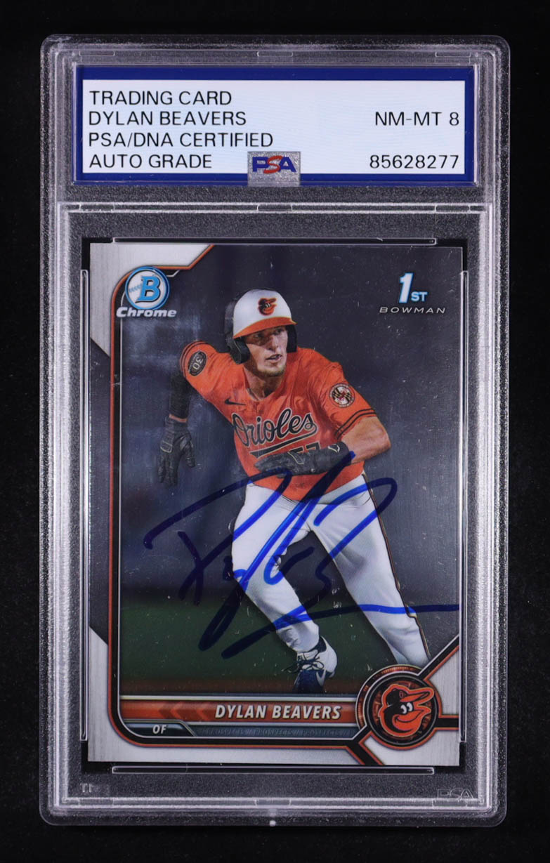 Dylan Beavers Signed 2022 Bowman Chrome Prospect #BDC160 RC (PSA | Auto 8) at PristineAuction.com Dylan Beavers Signed 2022 Bowman Chrome Prospect #BDC160 RC (PSA | Auto 8) at PristineAuction.com