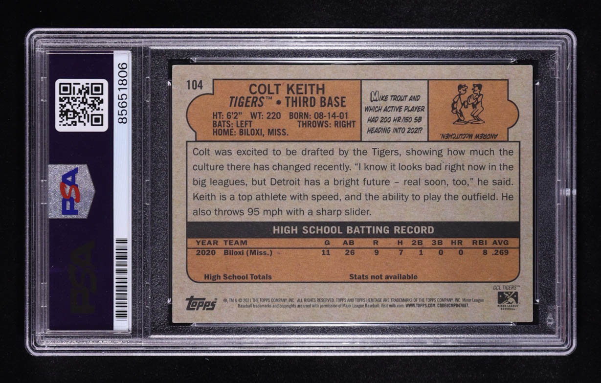 Colt Keith Signed 2021 Topps Heritage Minor League #104 RC (PSA | Auto 10) at PristineAuction.com Colt Keith Signed 2021 Topps Heritage Minor League #104 RC (PSA | Auto 10) at PristineAuction.com