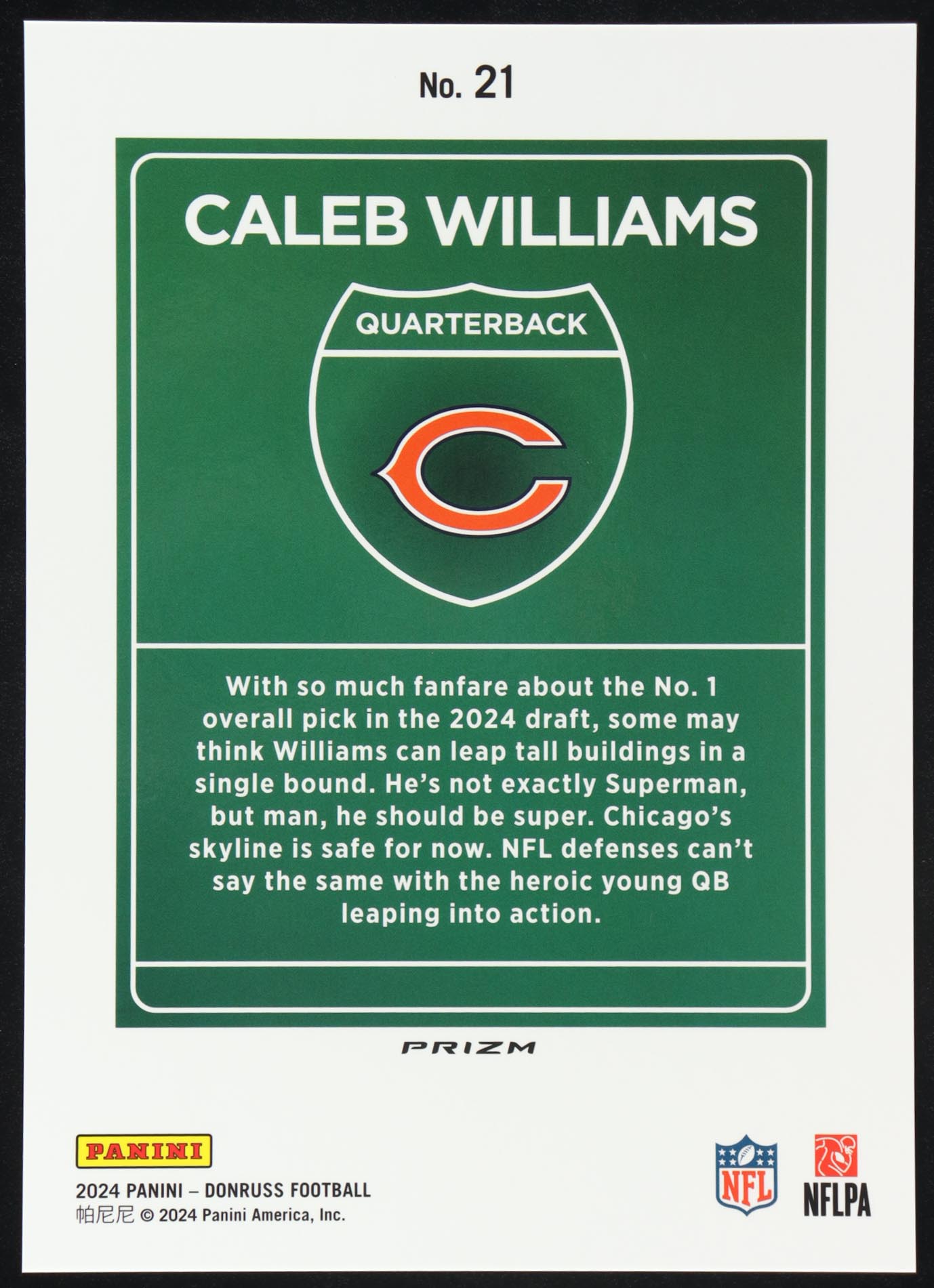 Caleb Williams 2024 Panini Donruss Prizm Dowtown #21 RC at PristineAuction.com Caleb Williams 2024 Panini Donruss Prizm Dowtown #21 RC at PristineAuction.com