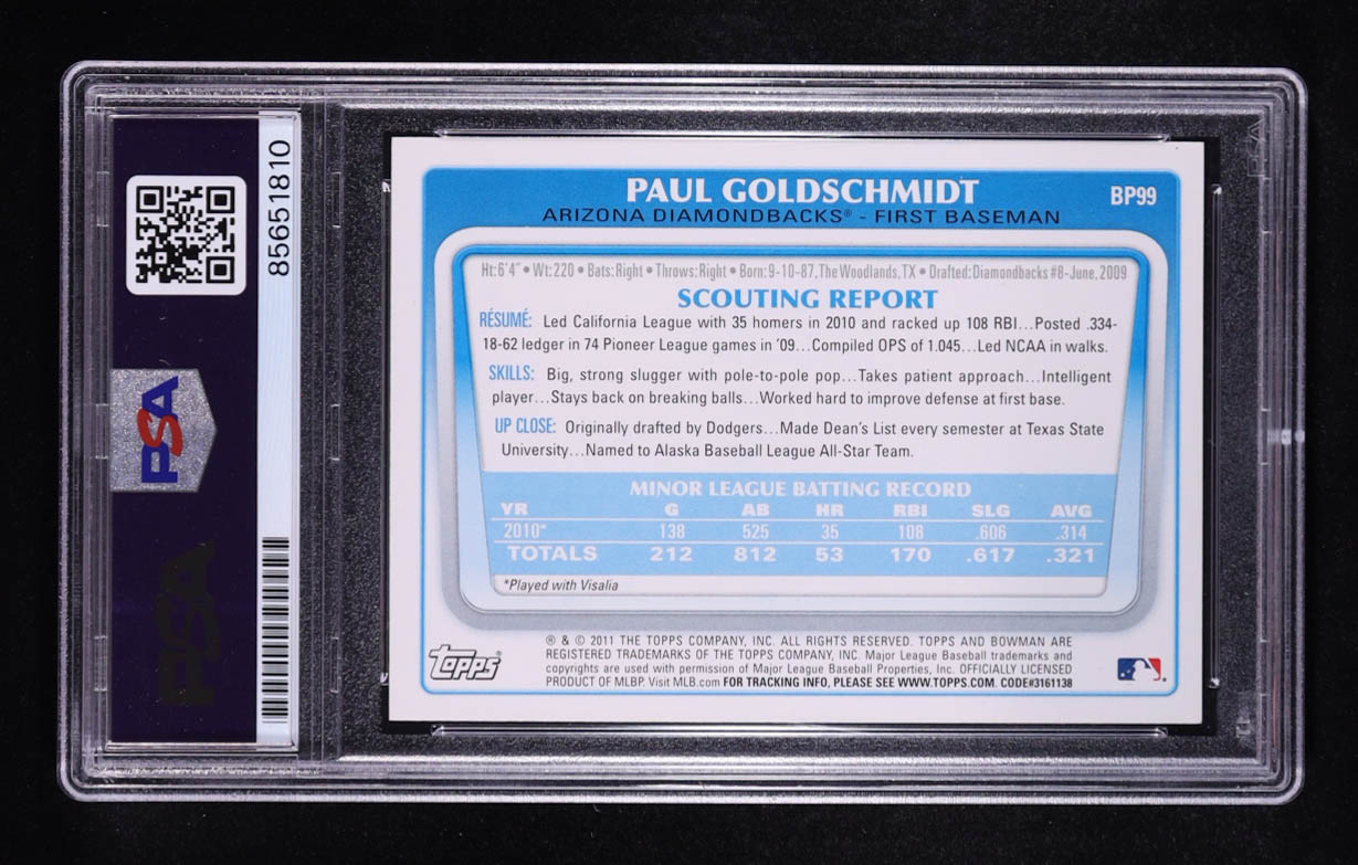Paul Goldschmidt Signed 2011 Bowman Prospects #BP99 RC (PSA) at PristineAuction.com Paul Goldschmidt Signed 2011 Bowman Prospects #BP99 RC (PSA) at PristineAuction.com