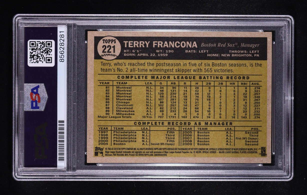 Terry Francona Signed 2010 Topps Heritage #221 (PSA) at PristineAuction.com Terry Francona Signed 2010 Topps Heritage #221 (PSA) at PristineAuction.com