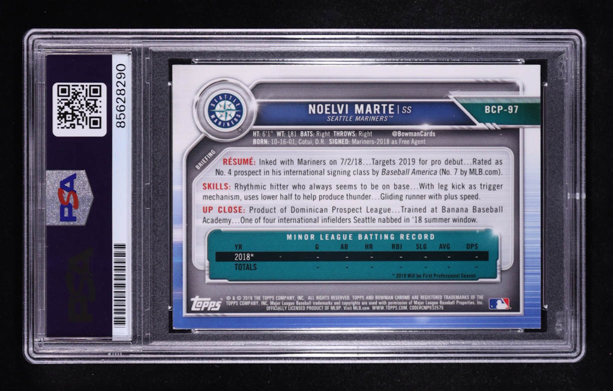 Noelvi Marte Signed 2019 Bowman Chrome Prospects #BCP97 RC (PSA | Auto 10) at PristineAuction.com Noelvi Marte Signed 2019 Bowman Chrome Prospects #BCP97 RC (PSA | Auto 10) at PristineAuction.com
