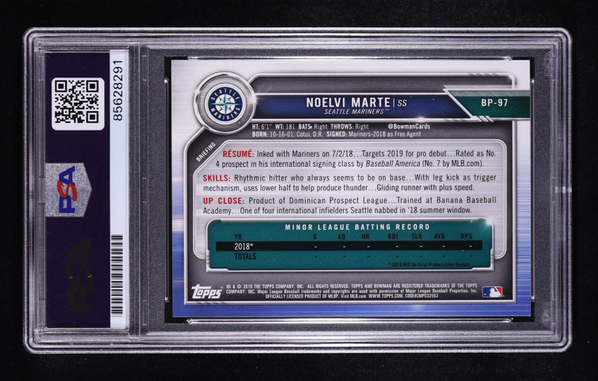 Noelvi Marte Signed 2019 Bowman Prospects #BP97 RC (PSA | Auto 10) at PristineAuction.com Noelvi Marte Signed 2019 Bowman Prospects #BP97 RC (PSA | Auto 10) at PristineAuction.com