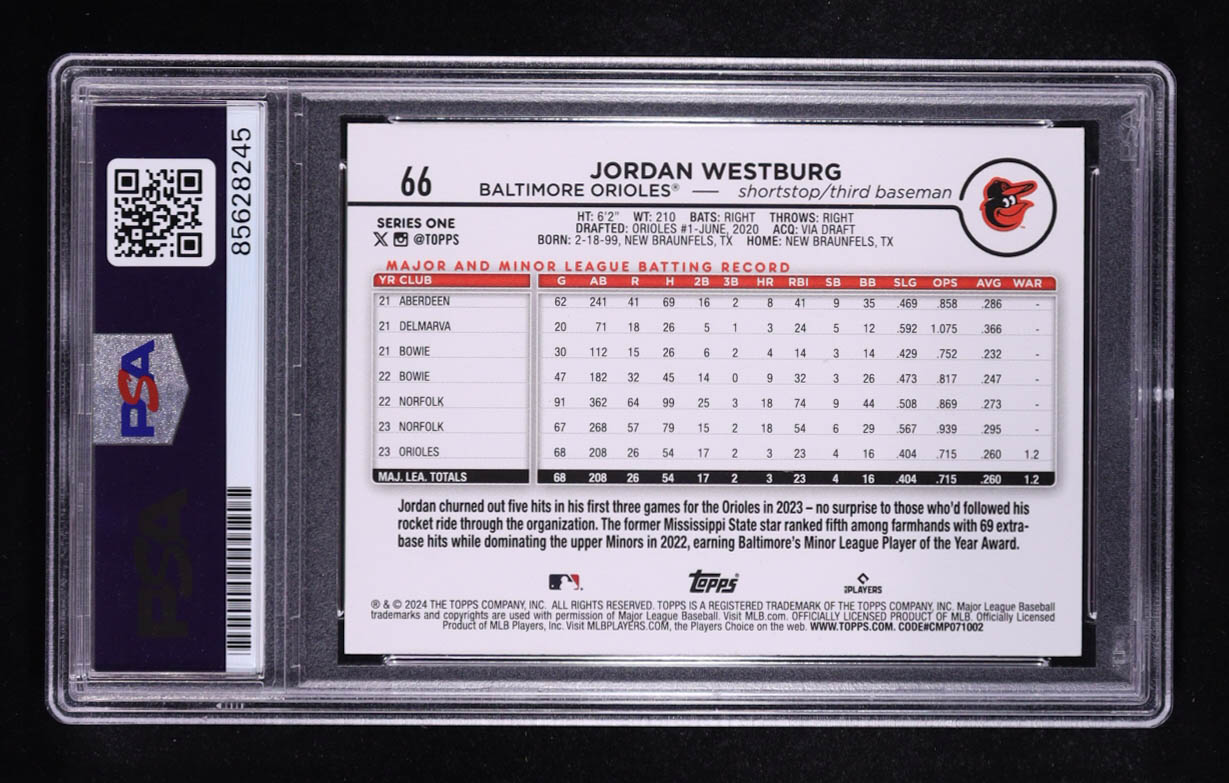 Jordan Westburg Signed 2024 Topps #66 RC (PSA | Auto 10) at PristineAuction.com Jordan Westburg Signed 2024 Topps #66 RC (PSA | Auto 10) at PristineAuction.com