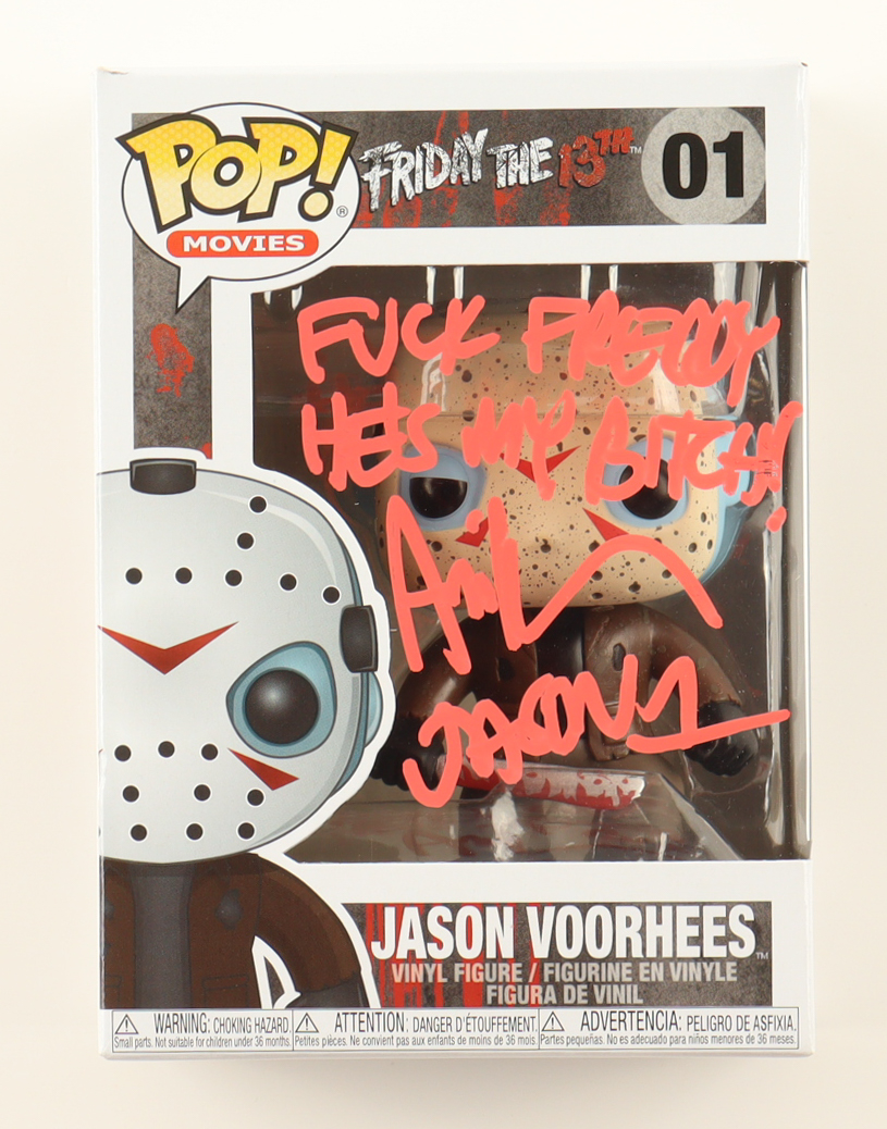 Ari Lehman Signed "Friday the 13th" #01 Jason Voorhees Funko Pop! Vinyl Figure Inscribed "F*** Freddy He's My B****!" & "Jason 1" (JSA) at PristineAuction.com Ari Lehman Signed "Friday the 13th" #01 Jason Voorhees Funko Pop! Vinyl Figure Inscribed "F*** Freddy He's My B****!" & "Jason 1" (JSA) at PristineAuction.com