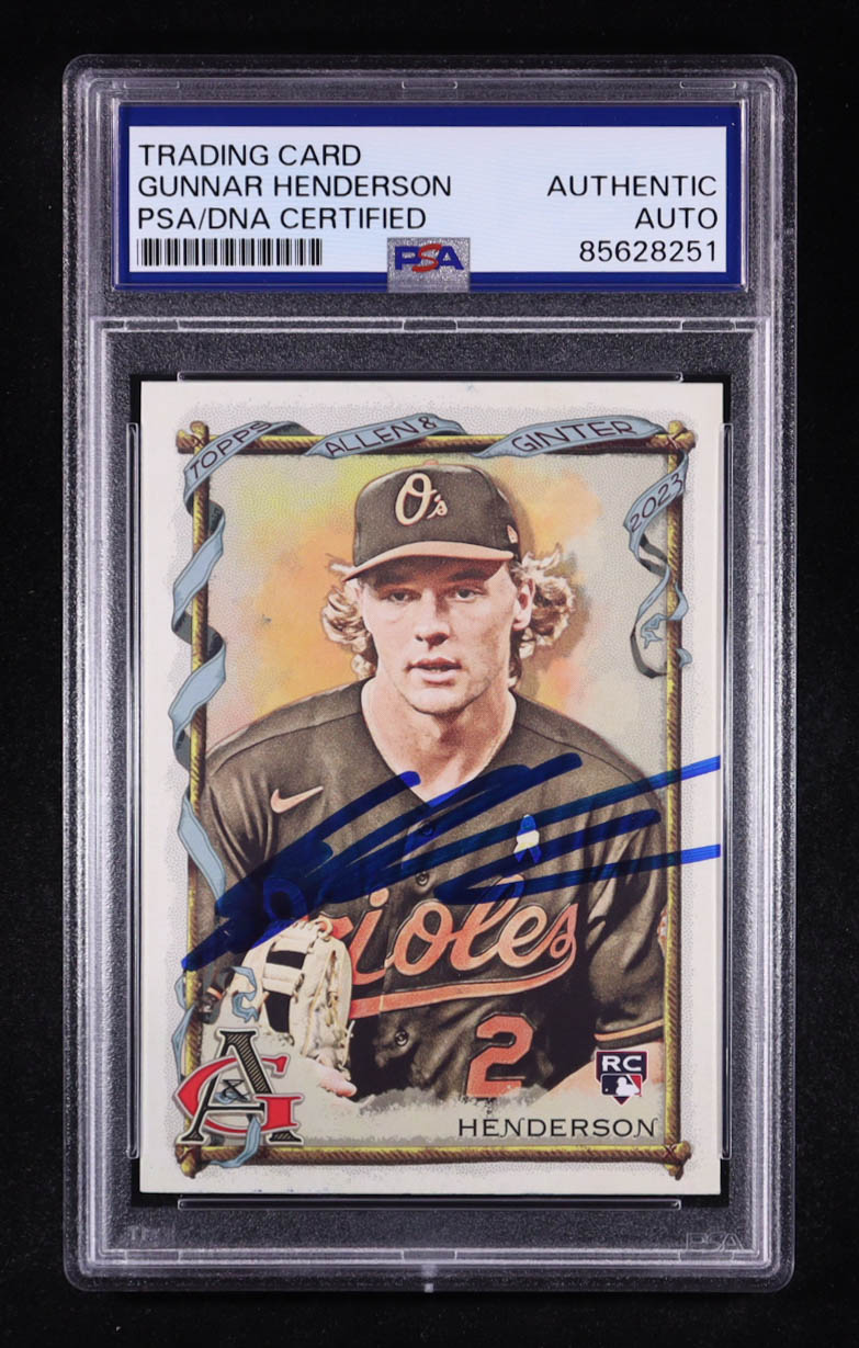 Gunnar Henderson Signed 2023 Topps Allen & Ginter #72 RC (PSA) at PristineAuction.com Gunnar Henderson Signed 2023 Topps Allen & Ginter #72 RC (PSA) at PristineAuction.com