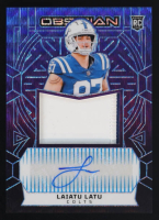 Laiatu Latu  2024 Panini Obsidian Rookie Jumbo Jersey Autographs Purple JSY AU #229 #02/49 RC at PristineAuction.com