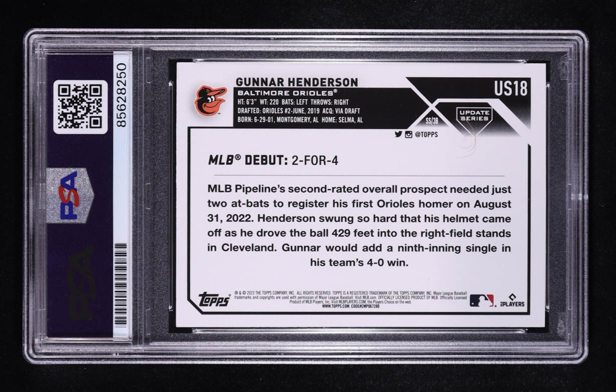 Gunnar Henderson Signed 2023 Topps Update Series #US18 RC (PSA) at PristineAuction.com Gunnar Henderson Signed 2023 Topps Update Series #US18 RC (PSA) at PristineAuction.com