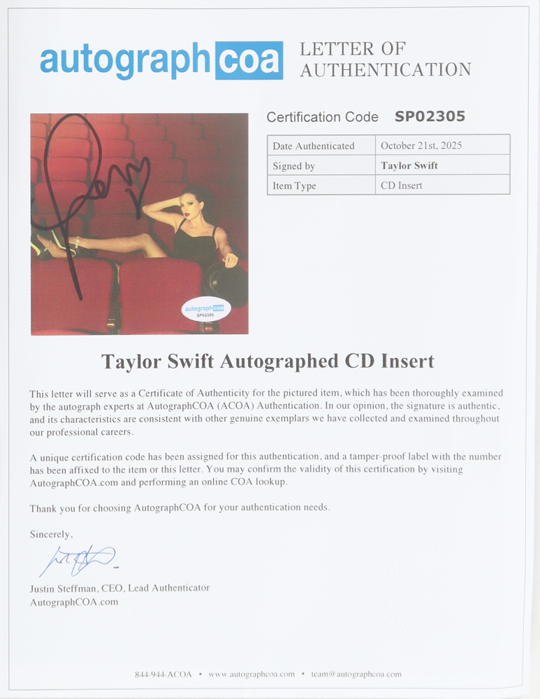 Taylor Swift Signed "The Life of a Showgirl" Custom Framed CD Insert Display (AutographCOA) at PristineAuction.com Taylor Swift Signed "The Life of a Showgirl" Custom Framed CD Insert Display (AutographCOA) at PristineAuction.com