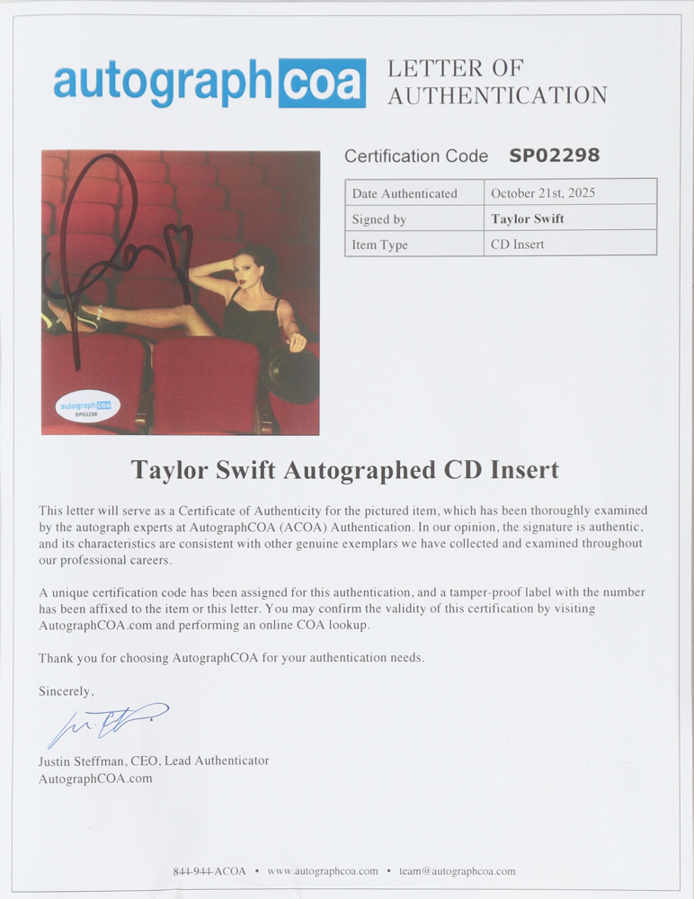Taylor Swift Signed "The Life of a Showgirl" Custom Framed CD Insert Display (AutographCOA) at PristineAuction.com Taylor Swift Signed "The Life of a Showgirl" Custom Framed CD Insert Display (AutographCOA) at PristineAuction.com