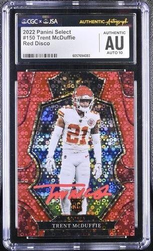 Trent McDuffie Signed 2022 Panini Select Red Disco #150 RC (CGC | Auto 10) at PristineAuction.com Trent McDuffie Signed 2022 Panini Select Red Disco #150 RC (CGC | Auto 10) at PristineAuction.com