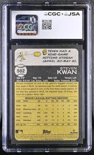 Steven Kwan 2022 Topps Heritage High Number #562 RC (CGC 9 | Auto 10) at PristineAuction.com Steven Kwan 2022 Topps Heritage High Number #562 RC (CGC 9 | Auto 10) at PristineAuction.com