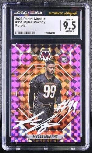 Myles Murphy Signed 2023 Panini Mosaic Purple #351 RC (CGC 9.5 | Auto 9) at PristineAuction.com Myles Murphy Signed 2023 Panini Mosaic Purple #351 RC (CGC 9.5 | Auto 9) at PristineAuction.com