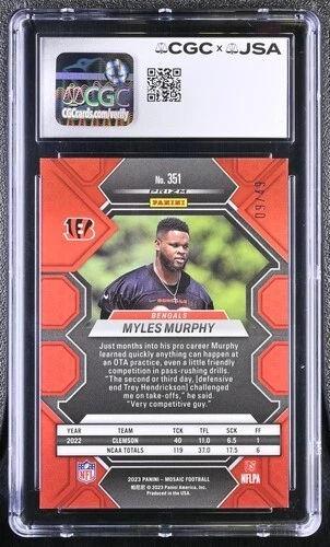 Myles Murphy Signed 2023 Panini Mosaic Purple #351 RC (CGC 9.5 | Auto 9) at PristineAuction.com Myles Murphy Signed 2023 Panini Mosaic Purple #351 RC (CGC 9.5 | Auto 9) at PristineAuction.com