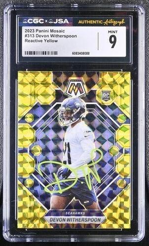 Devon Witherspoon Signed 2023 Panini Mosaic Reactive Yellow #313 RC (CGC 9) at PristineAuction.com Devon Witherspoon Signed 2023 Panini Mosaic Reactive Yellow #313 RC (CGC 9) at PristineAuction.com