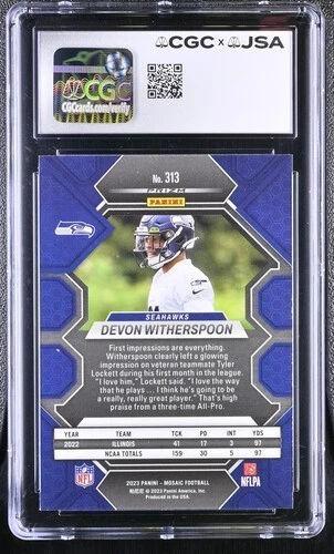 Devon Witherspoon Signed 2023 Panini Mosaic Reactive Yellow #313 RC (CGC 9) at PristineAuction.com Devon Witherspoon Signed 2023 Panini Mosaic Reactive Yellow #313 RC (CGC 9) at PristineAuction.com