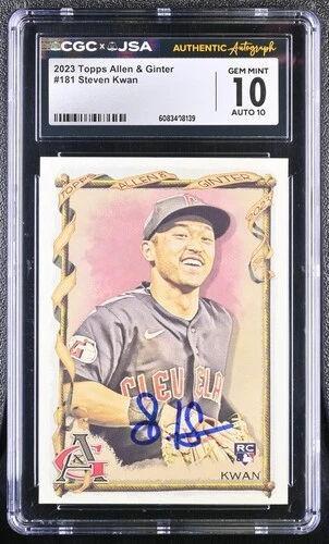 Steven Kwan Signed 2023 Topps Allen & Ginter #181 (CGC 10 | Auto 10) at PristineAuction.com Steven Kwan Signed 2023 Topps Allen & Ginter #181 (CGC 10 | Auto 10) at PristineAuction.com